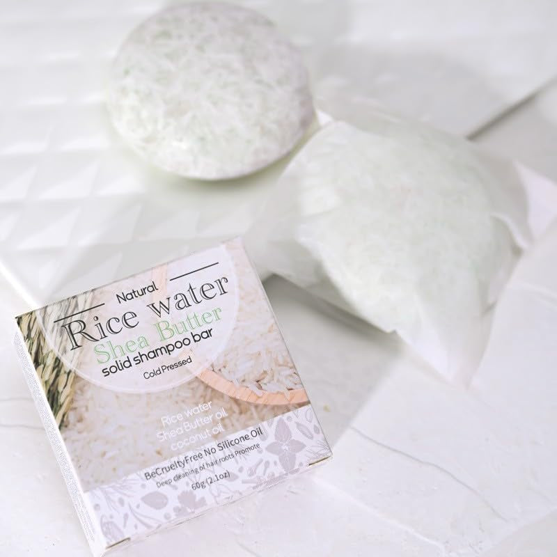 Rice Water Shampoo Bar - Natural Solid Soap for Deep Cleansing, Hydrating & Moisturizing All Hair Types with Shea Butter and Coconut Oil, 2.1Oz