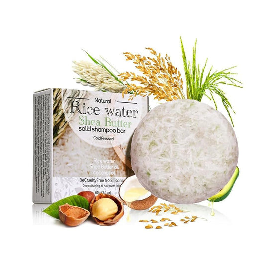 Rice Water Shampoo Bar - Natural Solid Soap for Deep Cleansing, Hydrating & Moisturizing All Hair Types with Shea Butter and Coconut Oil, 2.1Oz