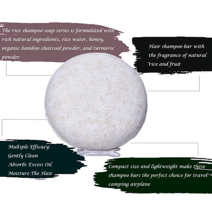 Rice Water Shampoo Bar - Natural Solid Soap for Deep Cleansing, Hydrating & Moisturizing All Hair Types with Shea Butter and Coconut Oil, 2.1Oz