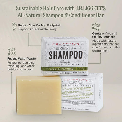 J.R.LIGGETT’S New Conditioner Bar 1.75Oz + Two Herbal Formula Shampoo Bars 3.5Oz Bundle | Natural Plant-Based Ingredients Leaves Hair Clean, Tangle-Free | Eco-Friendly, Biodegradable, Recyclable | USA