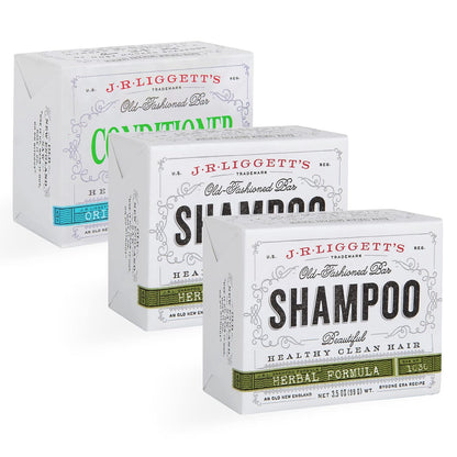 J.R.LIGGETT’S New Conditioner Bar 1.75Oz + Two Herbal Formula Shampoo Bars 3.5Oz Bundle | Natural Plant-Based Ingredients Leaves Hair Clean, Tangle-Free | Eco-Friendly, Biodegradable, Recyclable | USA